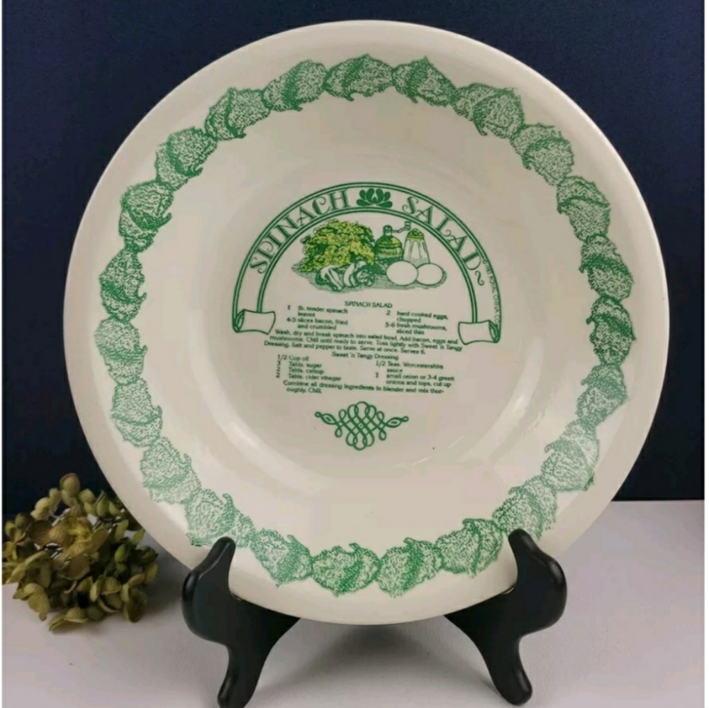 LARGE VINTAGE GARDEN CLASSICS SERVING BOWL WITH PRINTED RECIPE